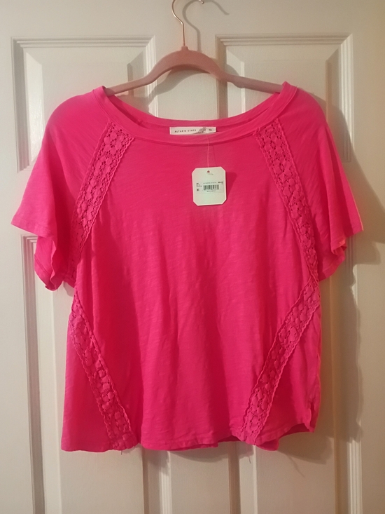 Altar'd State Tops - Altar'd State Bright Pink Short Sleeve Lace-Panel Tee